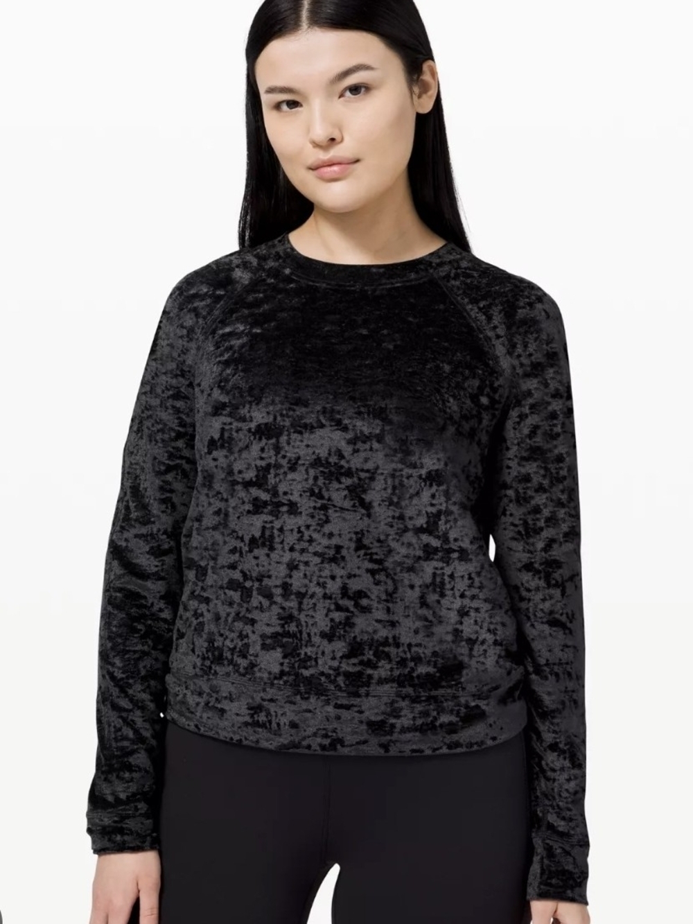 lululemon Warm Down Crew Black Plush Velvet Sweater